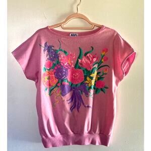 VINTAGE Pink Floral Slouchy Shirt by QUIPS - M/L